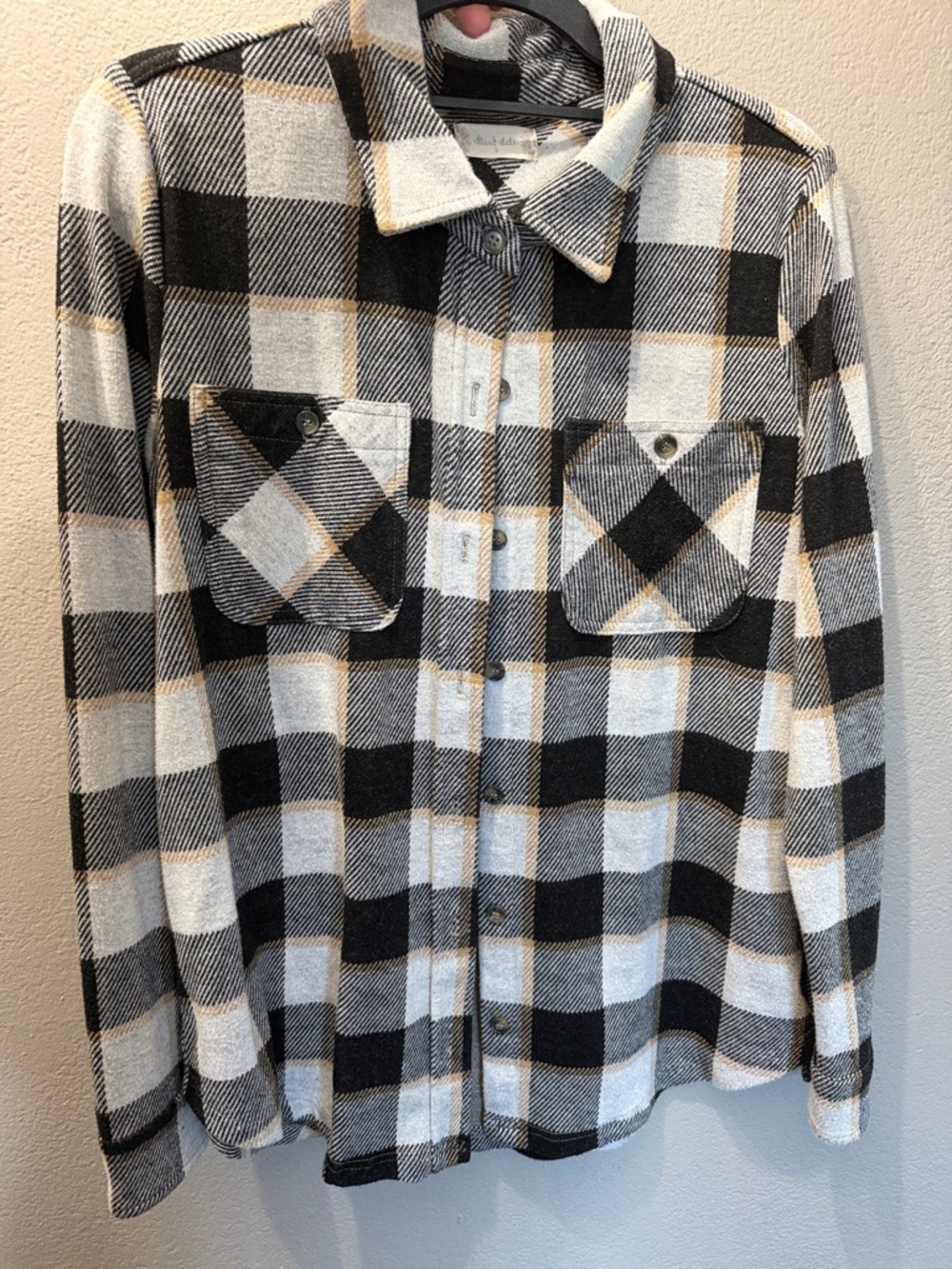 Altar'd State Black, White & Tan Plaid Button-Up Shacket